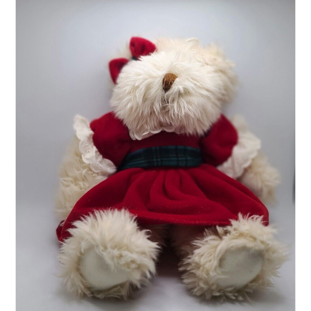 Commonwealth Cream Bear Plush 10" Red Dress Stuffed Animal Toy 1992